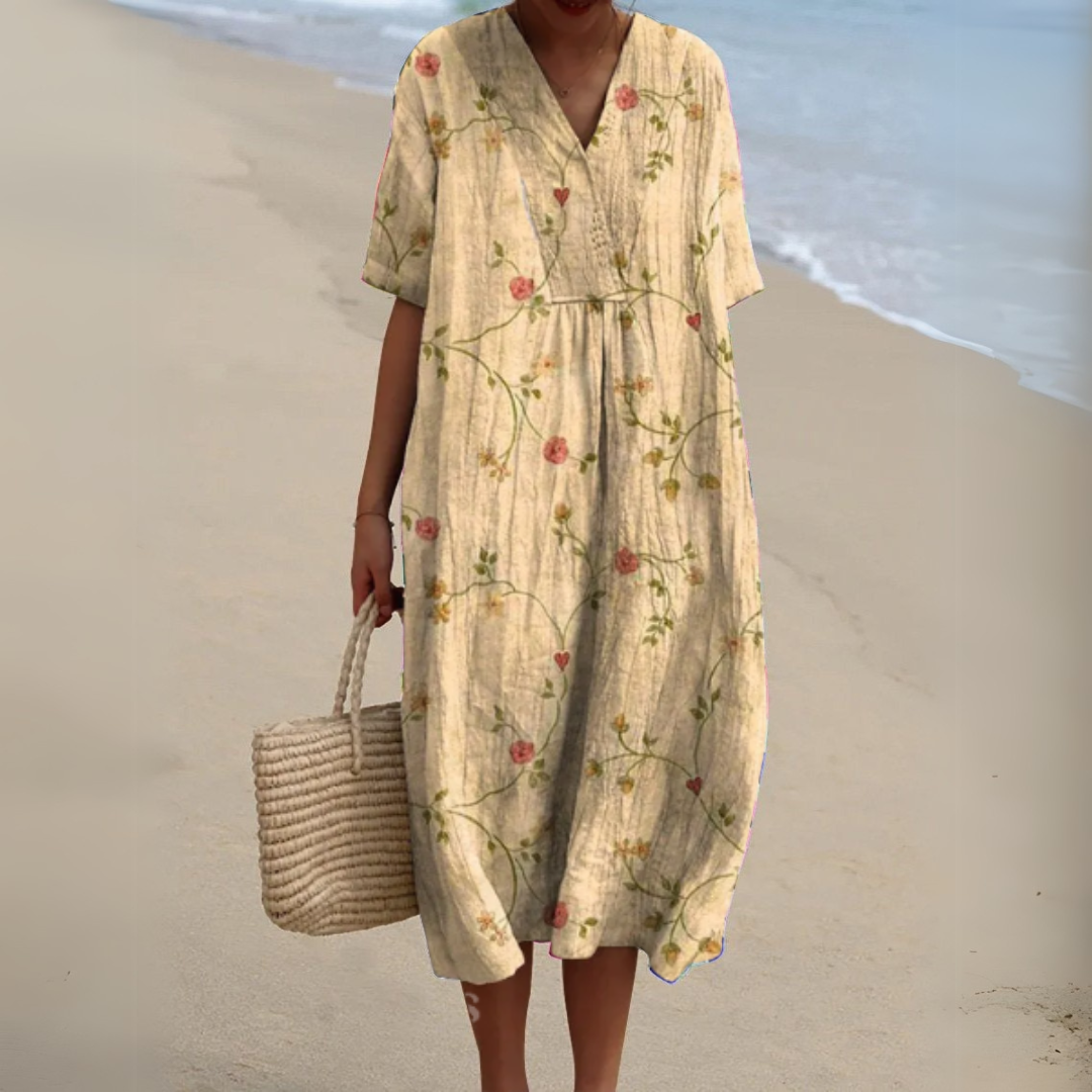 Vestido floral casual-elegante, cómodo y versátil para mujer, perfecto para el día a día.