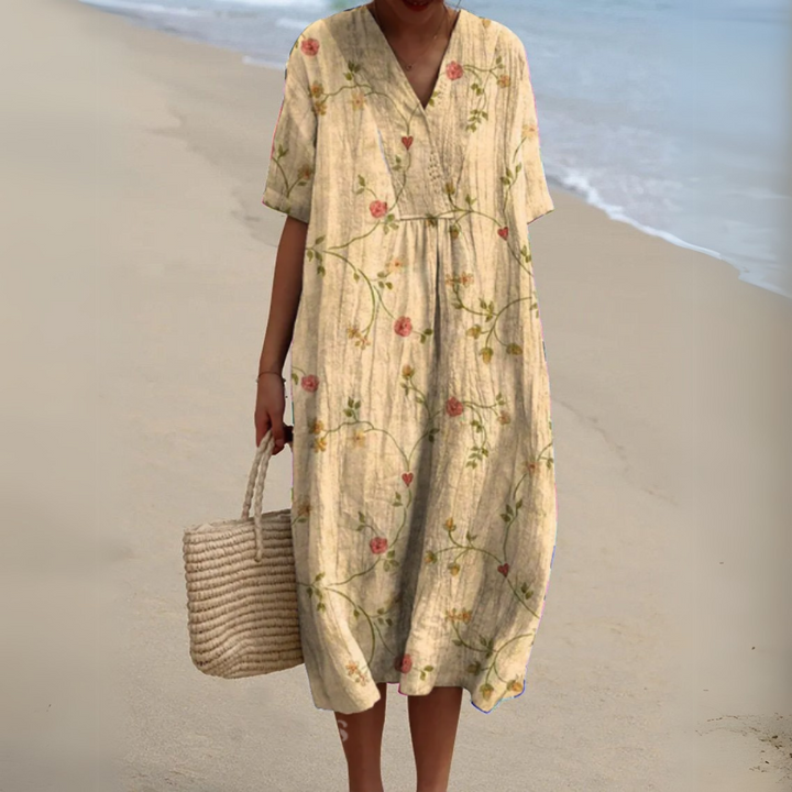 Vestido floral casual-elegante, cómodo y versátil para mujer, perfecto para el día a día.