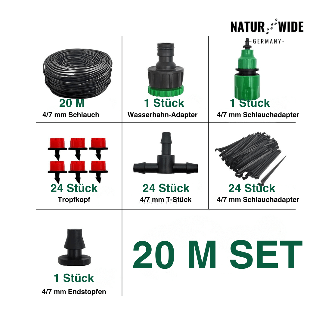 Montaje sencillo para kit de riego automático por goteo y microaspersión. Ideal para jardín y terraza.