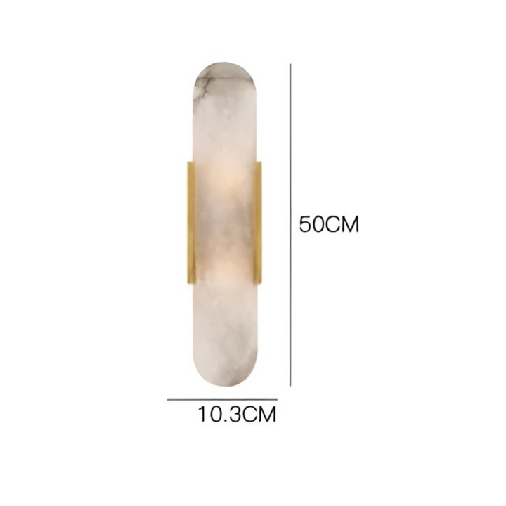 Lámpara de pared contemporánea de mármol veteado y estructura metálica para ambientes sofisticados.