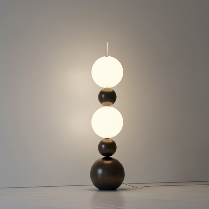Calura: Lámpara de pie LED de calabaza. Iluminación ambiental y moderna para interiores contemporáneos.