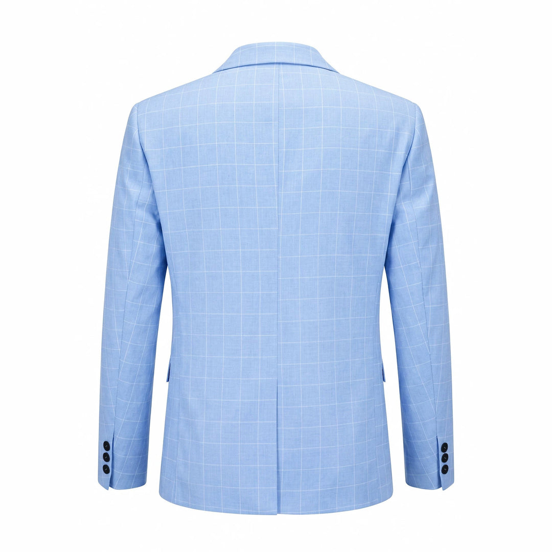 Americana formal de cuadros azul, elegante para hombre, ideal para business casual.