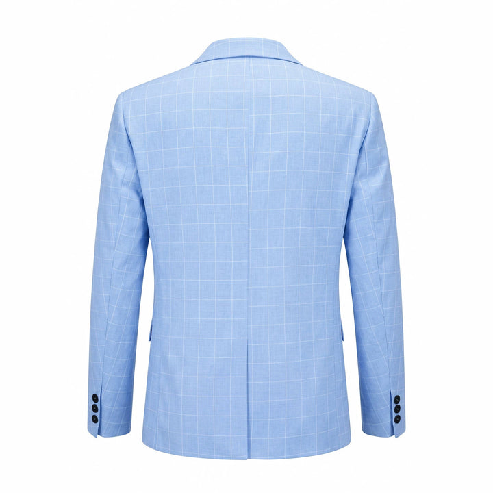 Americana formal de cuadros azul, elegante para hombre, ideal para business casual.