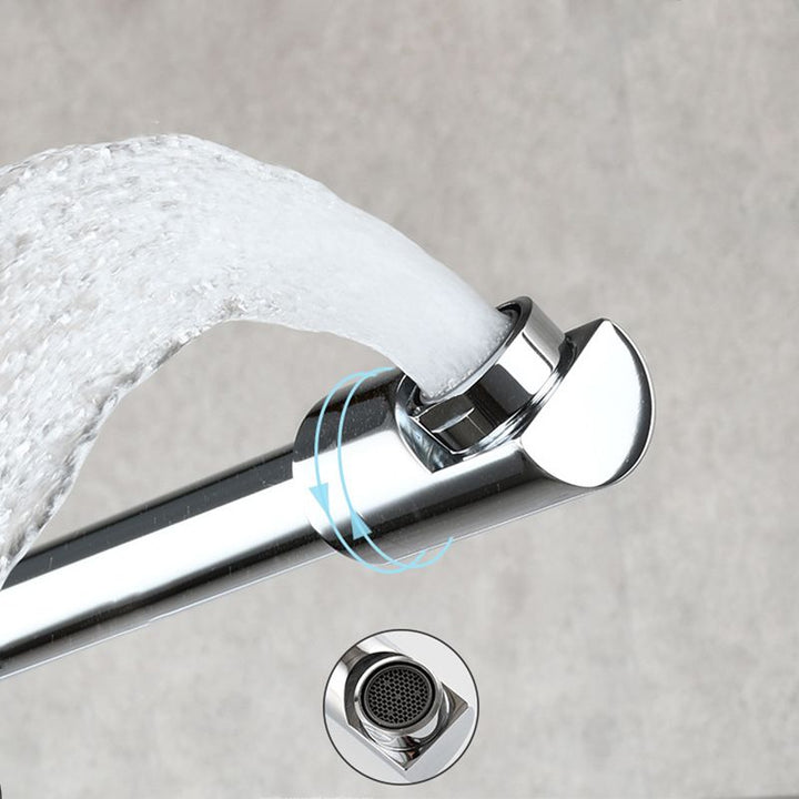 Grifo de cocina moderno, montaje en pared, doble salida de agua, monomando.