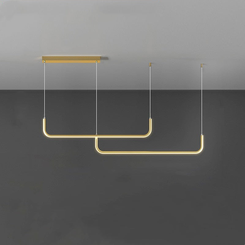 Lámpara LED colgante, acabado dorado y negro. Diseño moderno para salón. Luz ambiente y regulable.
