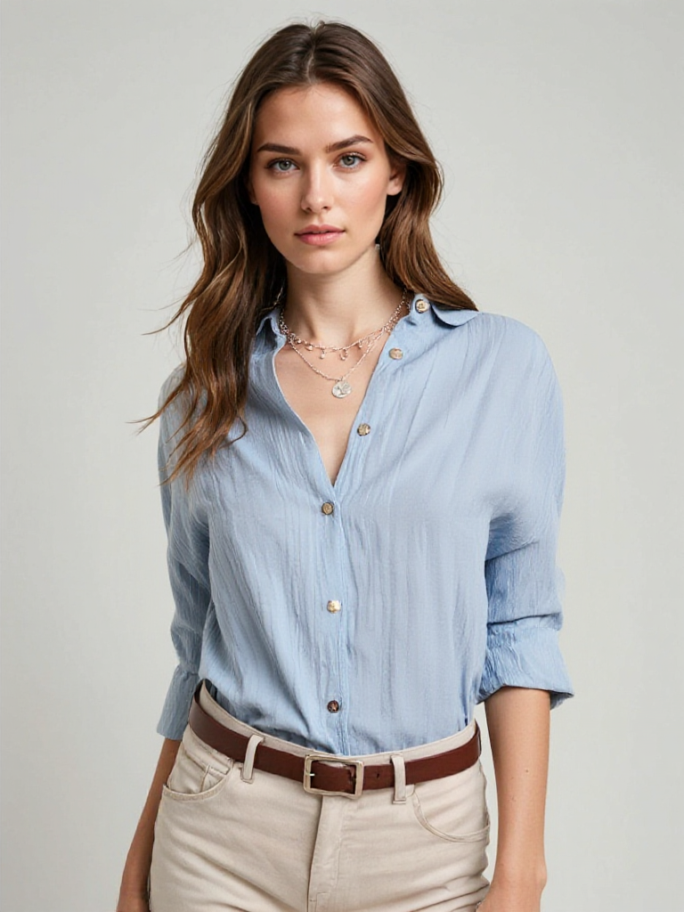 Camisa casual de botones para mujer, estilo versátil y cómodo para el día a día.