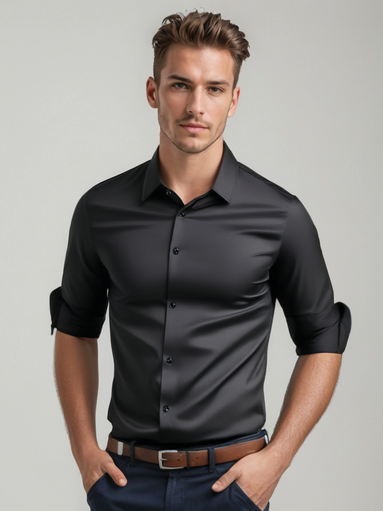 Camisa de vestir para hombre sin arrugas, ideal para un look impecable y elegante.
