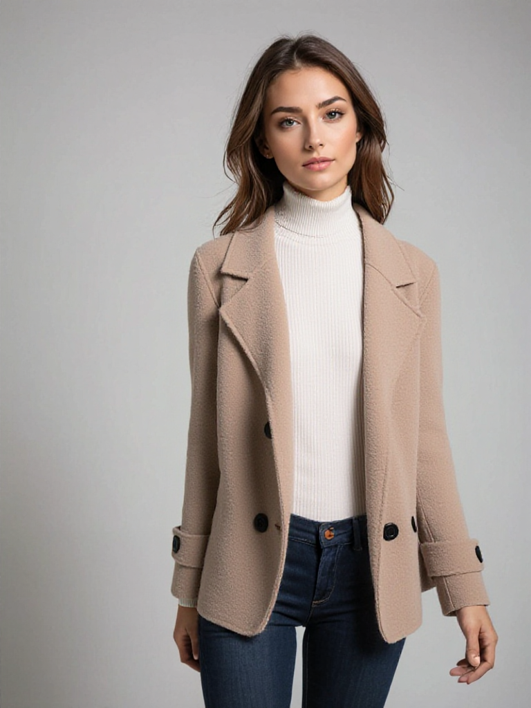 Chaqueta corta clásica para mujer, estilo atemporal, ideal para entretiempo y moda femenina.