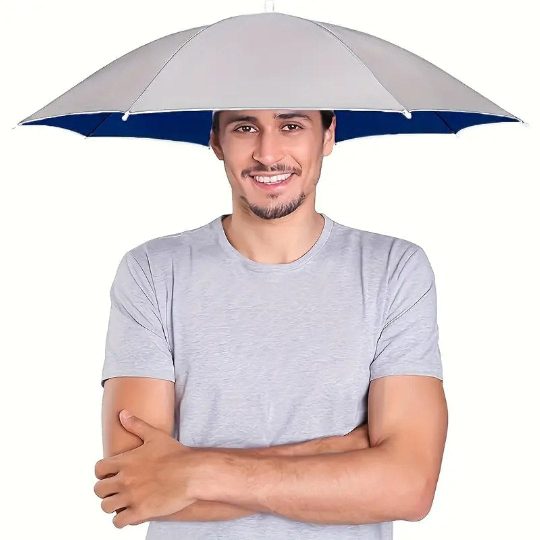 Sombrero paraguas cómodo y anti-UV. Unisex, plegable, para protección solar manos libres en jardín y exterior.