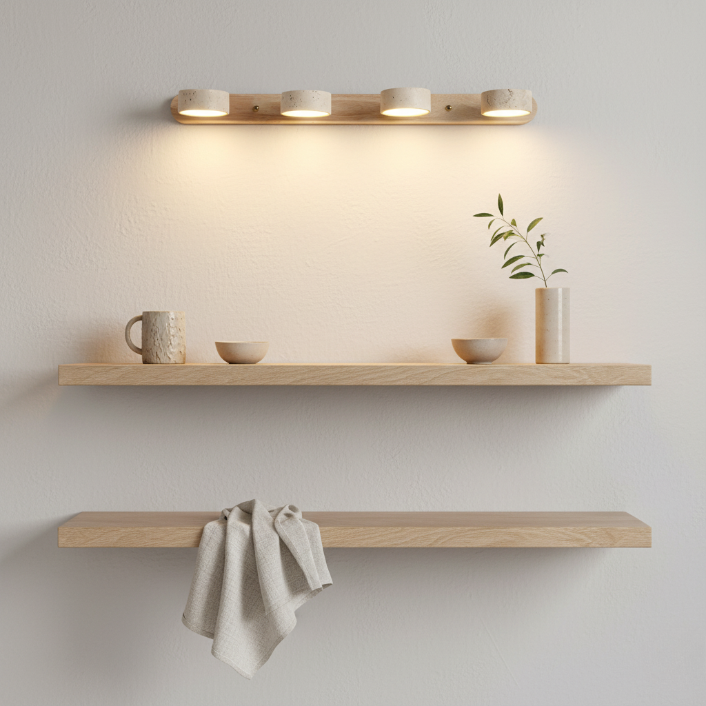 Foco de pared ajustable, luz LED cálida, diseño Wabi Sabi para baño.
