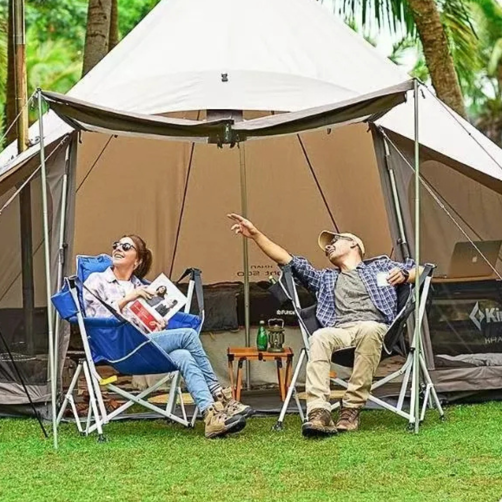 Silla plegable con diseño minimalista para exterior. Confort moderno en camping, jardín y playa.