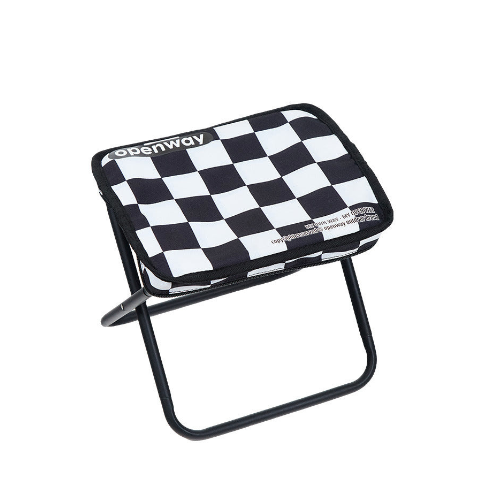 Taburete plegable con estructura resistente para exteriores y viajes. Soporte duradero.