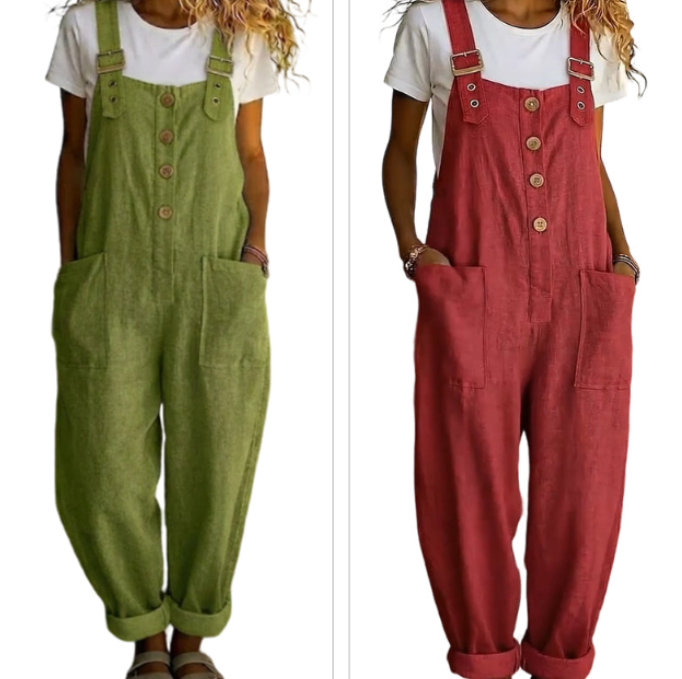 Peto casual verde para mujer con tirantes ajustables, outfit diario.