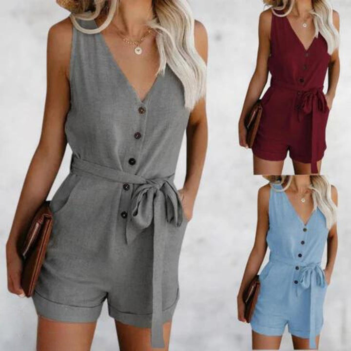 Elegante mono corto sin mangas LUNARA para mujer. Perfecta moda veraniega casual.