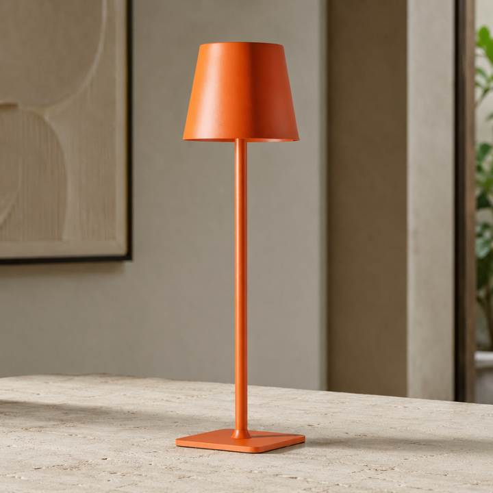 Iluminación ambiental: lámpara de mesa LED inalámbrica. Escandinava, táctil, recargable. Interior/exterior.
