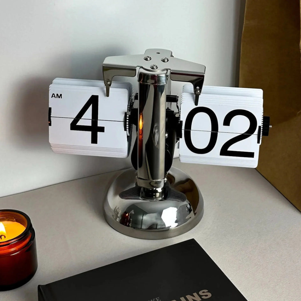 Reloj de mesa retro-moderno. Accesorio decorativo que combina estilo, funcionalidad y elegancia.