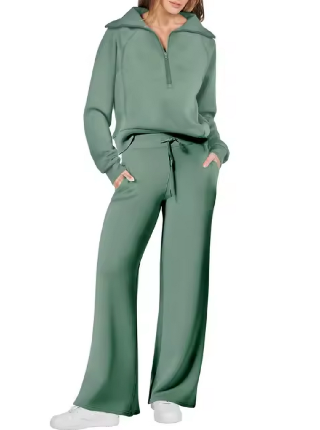 Moda de invierno: conjunto de sudadera y pantalón casual para mujer, versátil, cálido y moderno.