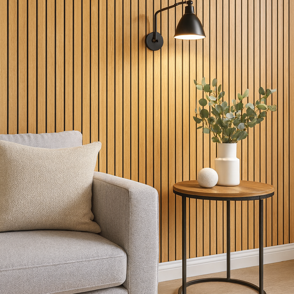 Panel decorativo efecto madera 3D autoadhesivo, perfecto para una renovación rápida y elegante.