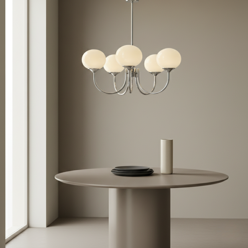 Colgante de diseño contemporáneo, esferas opacas para una luz difusa. Ideal para ambientes modernos.