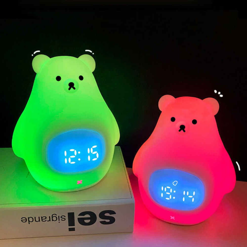 Reloj despertador digital LED de oso polar para niños, lámpara de noche y decoración.