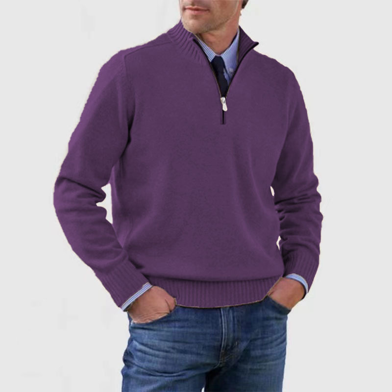 Suéter de punto cálido y cómodo para hombre con media cremallera. Estilo elegante para invierno.