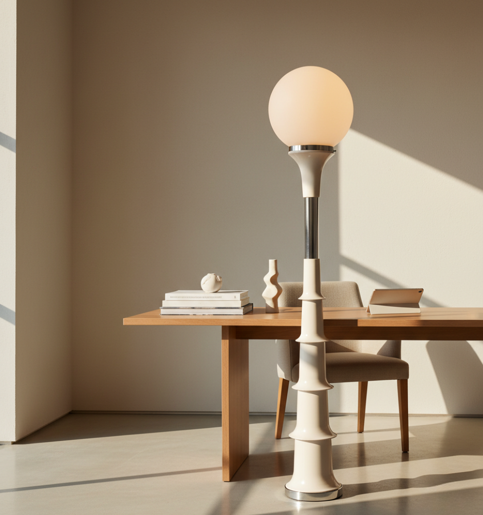 Lámpara de pie decorativa con luz ambiental colorida, ideal para dormitorio y estudio moderno.