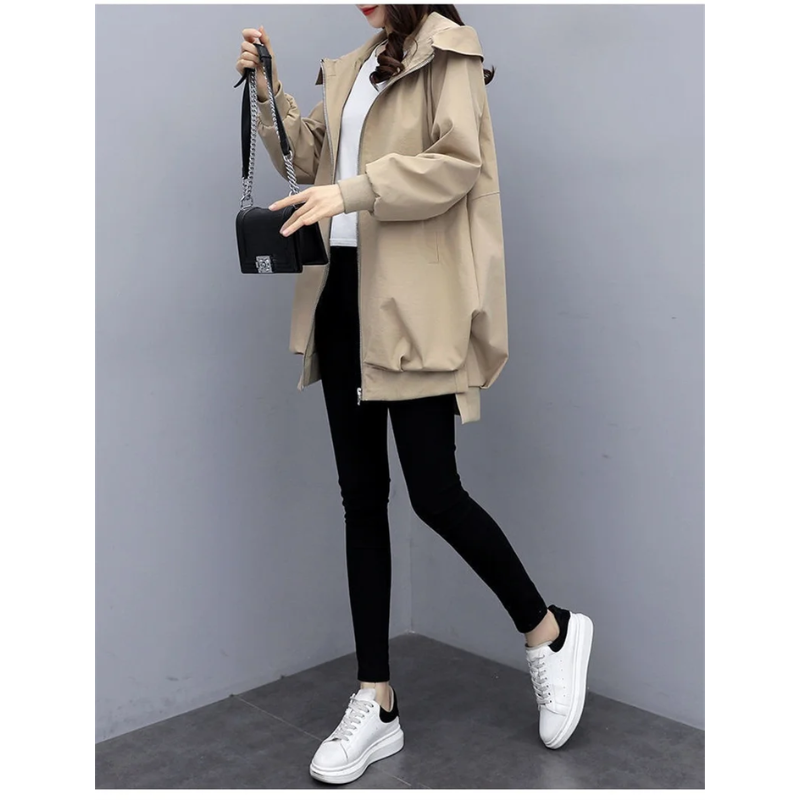 Gabardina casual de mujer, cremallera, estilo moderno, perfecta para la transición estacional.