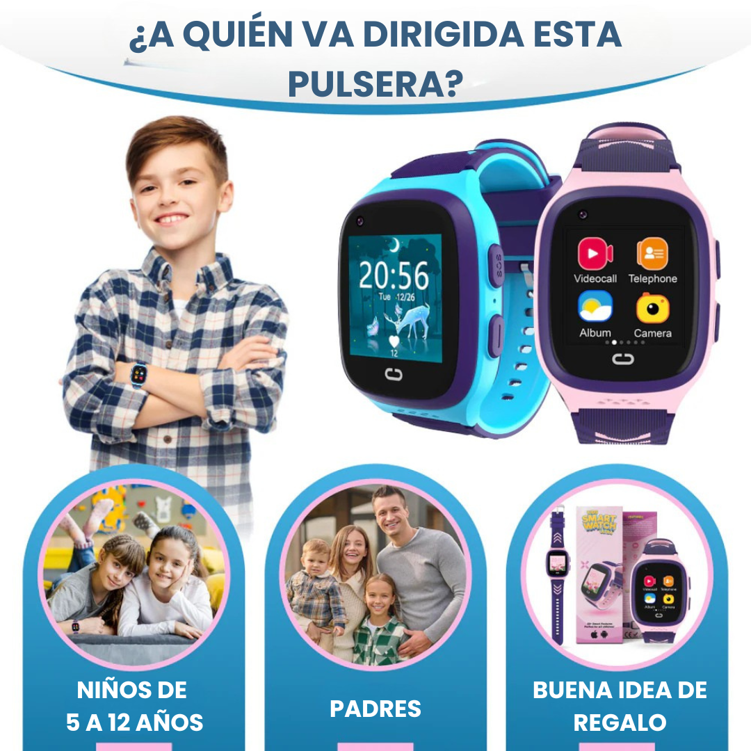 Smartwatch para niños con función de llamadas 4G, chat de voz y agenda de contactos.