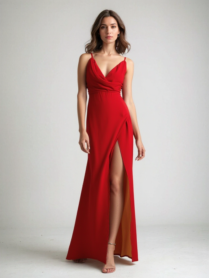 Vestido ZIENA de mujer, sofisticado para fiesta, con abertura alta, estilo de moda actual.