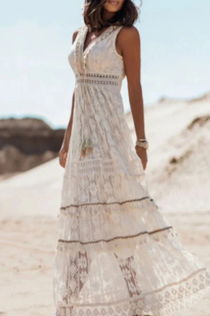 Vestido maxi bohemio de verano para mujer, estilo elegante y fluido, ideal para ocasiones casuales y frescas.