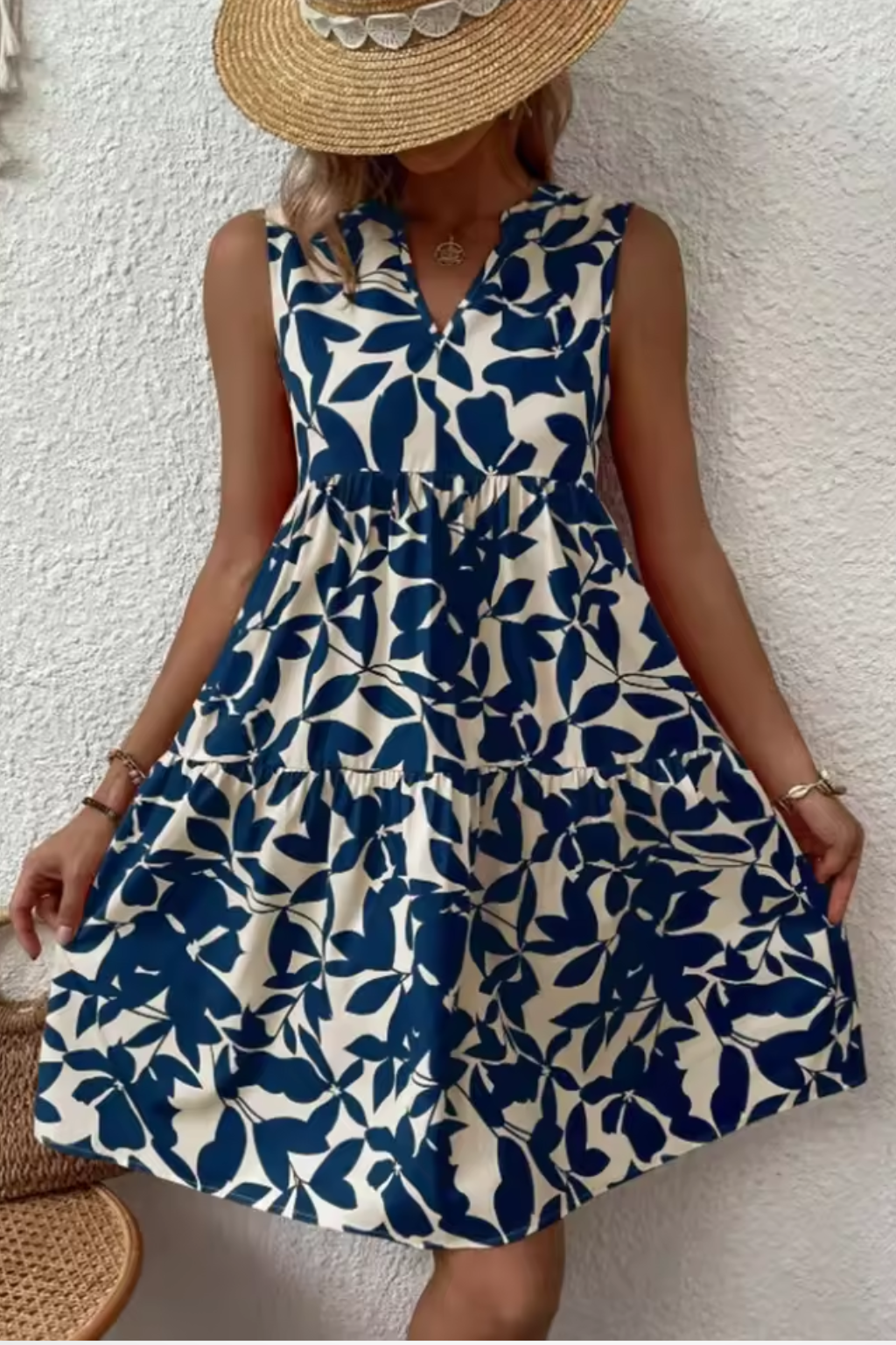 Vestido bohemio sin mangas para mujer, midi, escote en V. Ropa femenina de verano, casual y muy fresca.