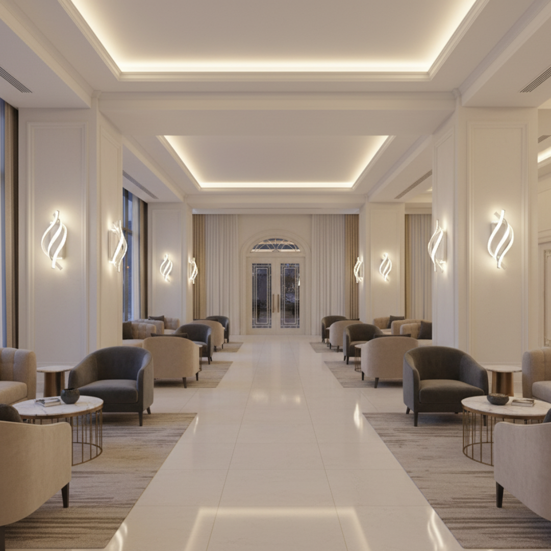 Aplique de pared LED de bajo perfil para dormitorio, luz natural que amplía el espacio.