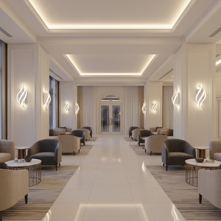 Aplique de pared LED de bajo perfil para dormitorio, luz natural que amplía el espacio.