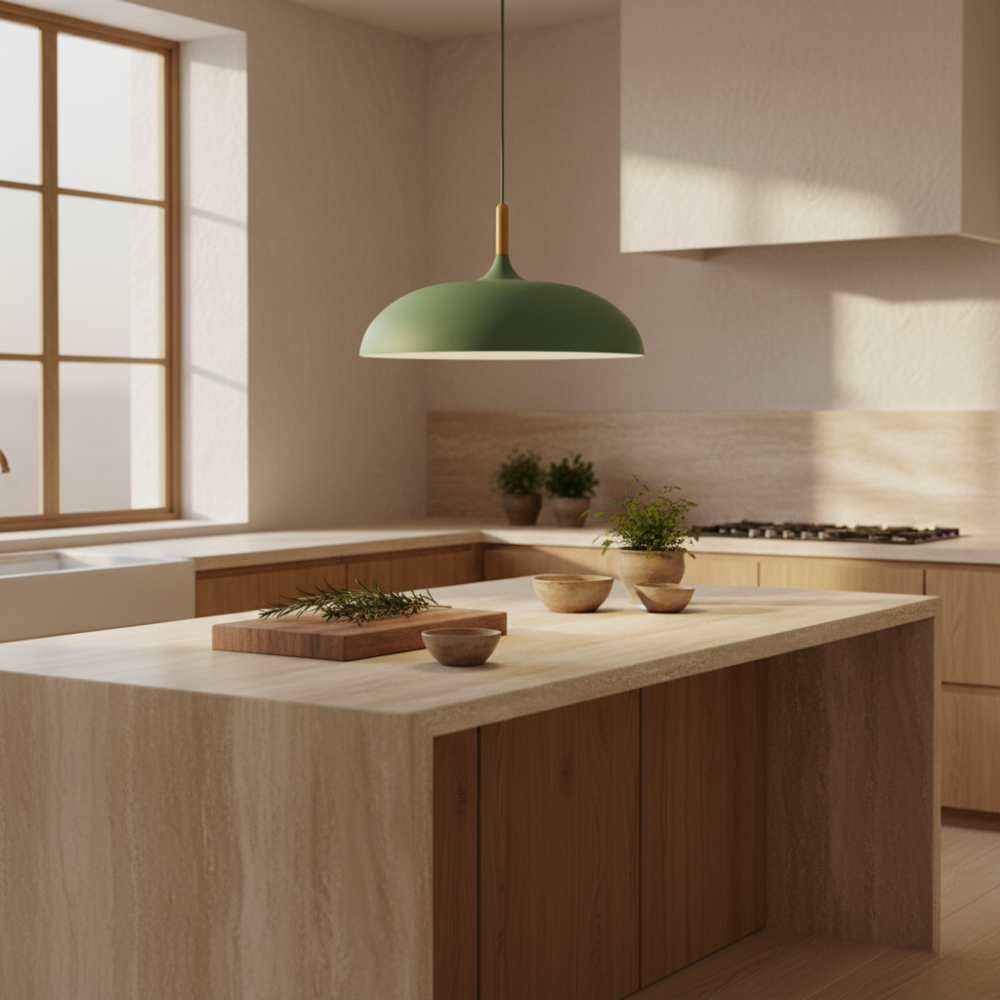 Lámpara colgante minimalista para salón. Diseño escandinavo, luz ambiental, toque moderno.
