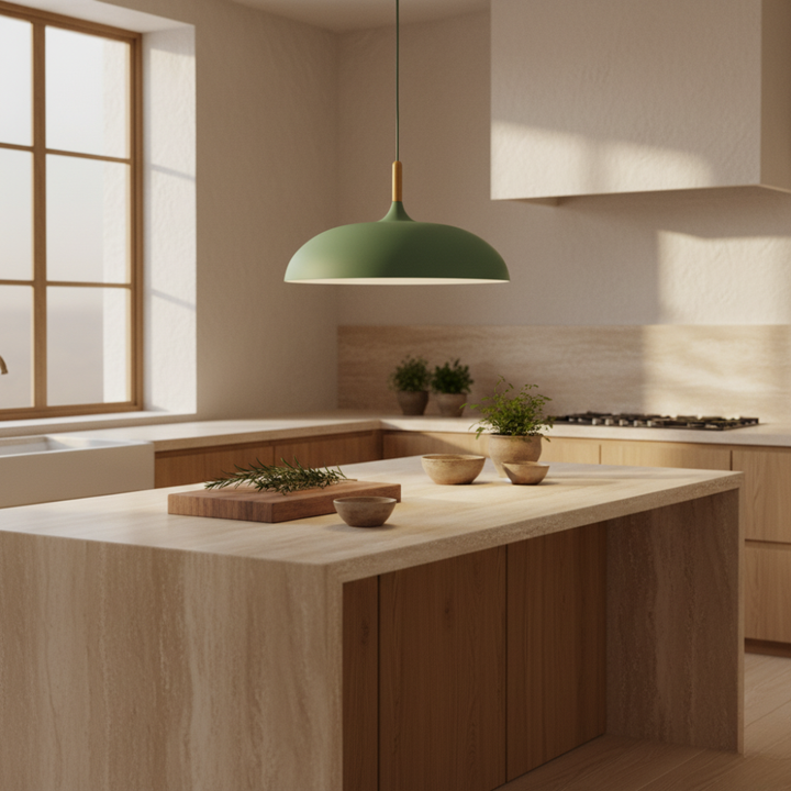 Lámpara colgante minimalista para salón. Diseño escandinavo, luz ambiental, toque moderno.