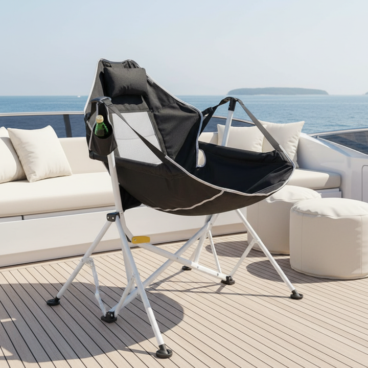 Silla de descanso moderna para exterior, diseño minimalista. Mueble de jardín con apoyabrazos.