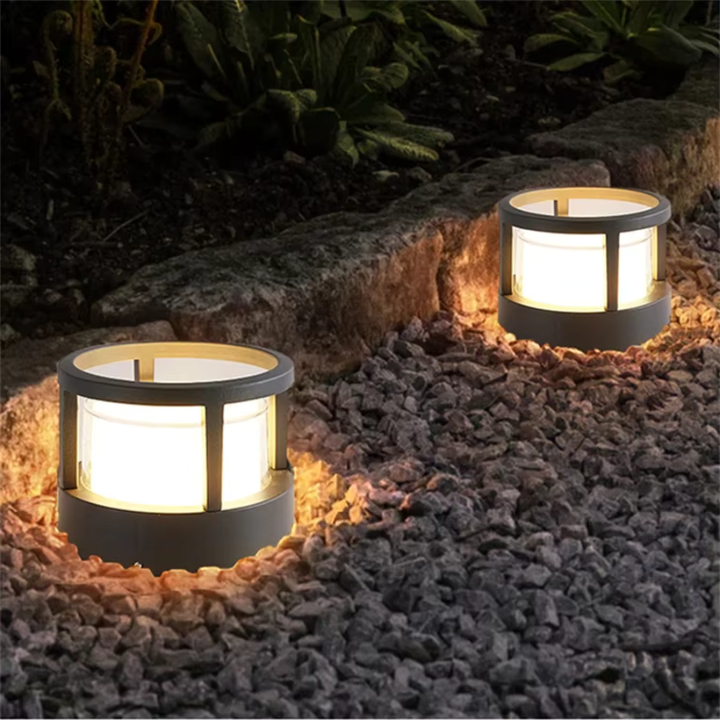 Luminaria LED moderna, resistente al agua, para iluminación de jardines.