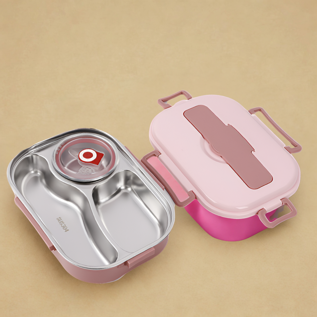 Envase térmico de acero inoxidable para almuerzo. Comida fresca y segura para oficina, viaje, exterior.