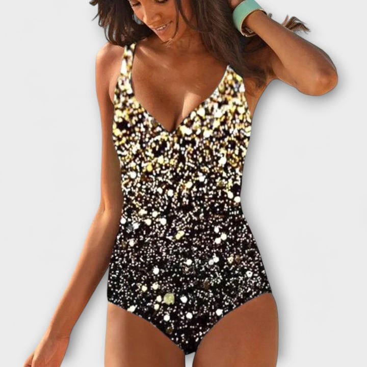 Traje de baño una pieza para mujer con fruncido y escote V. Bañador moldeador de verano para playa.