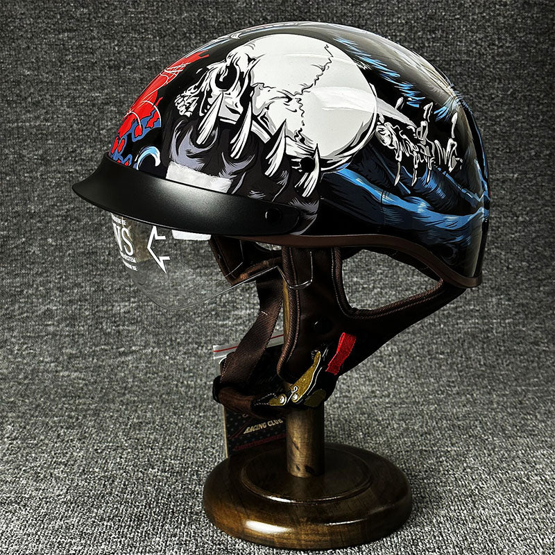Motocicleta con casco abierto, estilo urbano, máxima protección y fácil uso.