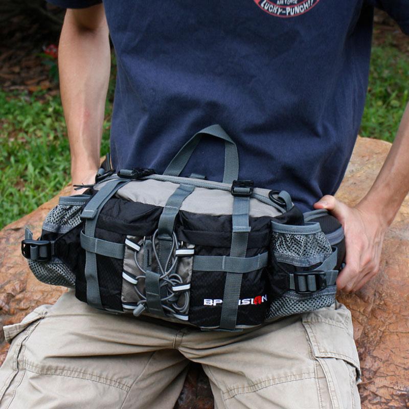 Riñonera impermeable de cintura para senderismo, portátil, compacta y con portabotellas seguro.