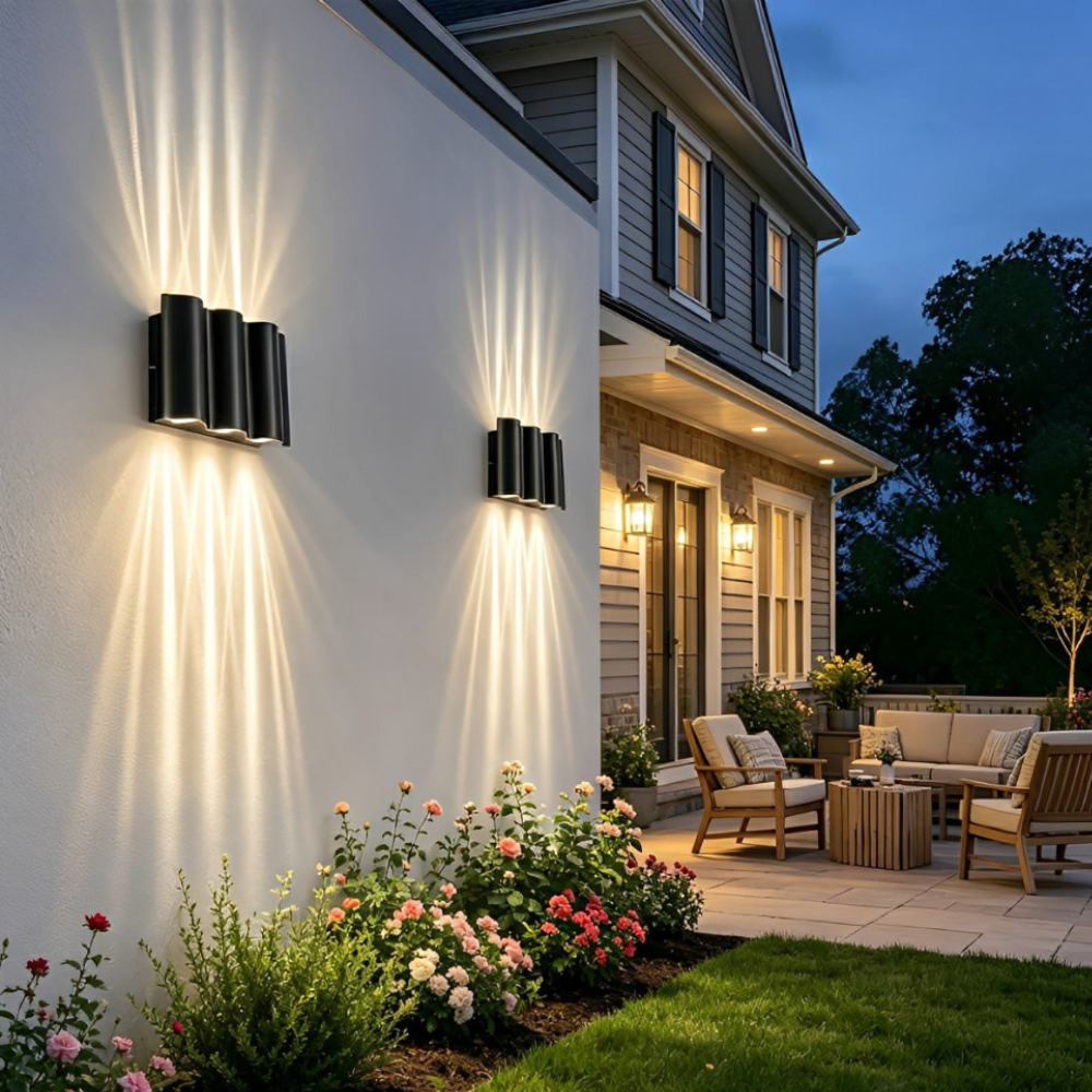 Luz LED para fachadas, aplique moderno ondulado, eficiente en energía y duradero.