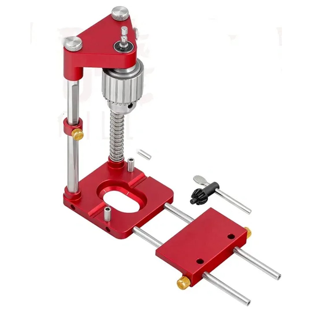 Guía de taladro de precisión para madera, accesorio ajustable para carpintería y bricolaje.
