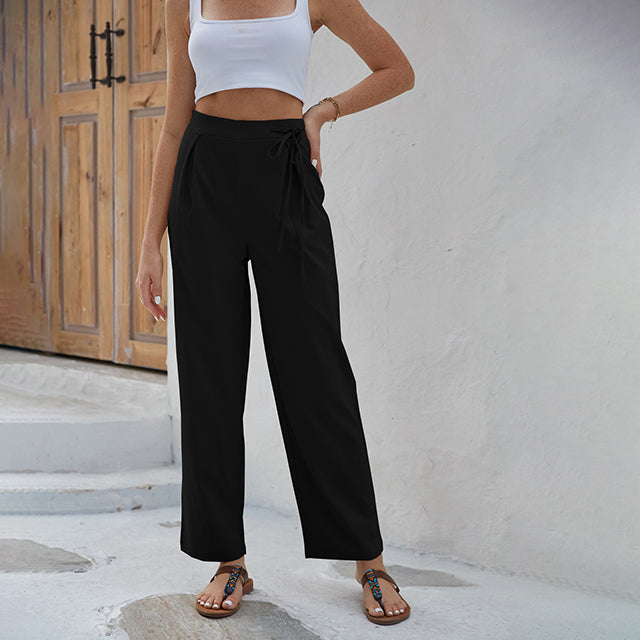 Pantalón de mujer Teresa, pierna ancha, cintura alta, elegante, cómodo, moda femenina versátil.