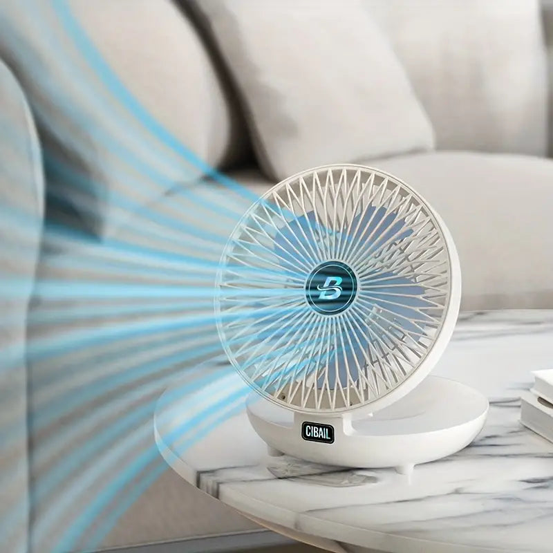 Ventilador portátil para el verano, recargable por USB, refrescando en la playa, camping u hogar.
