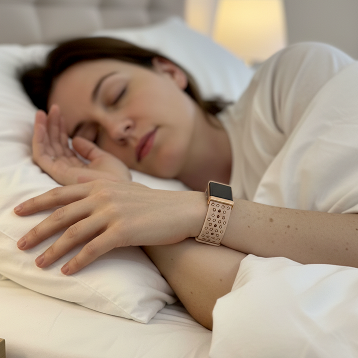 Elegante pulsera de bienestar unisex para monitoreo discreto de actividad, sueño y gestión de estrés.