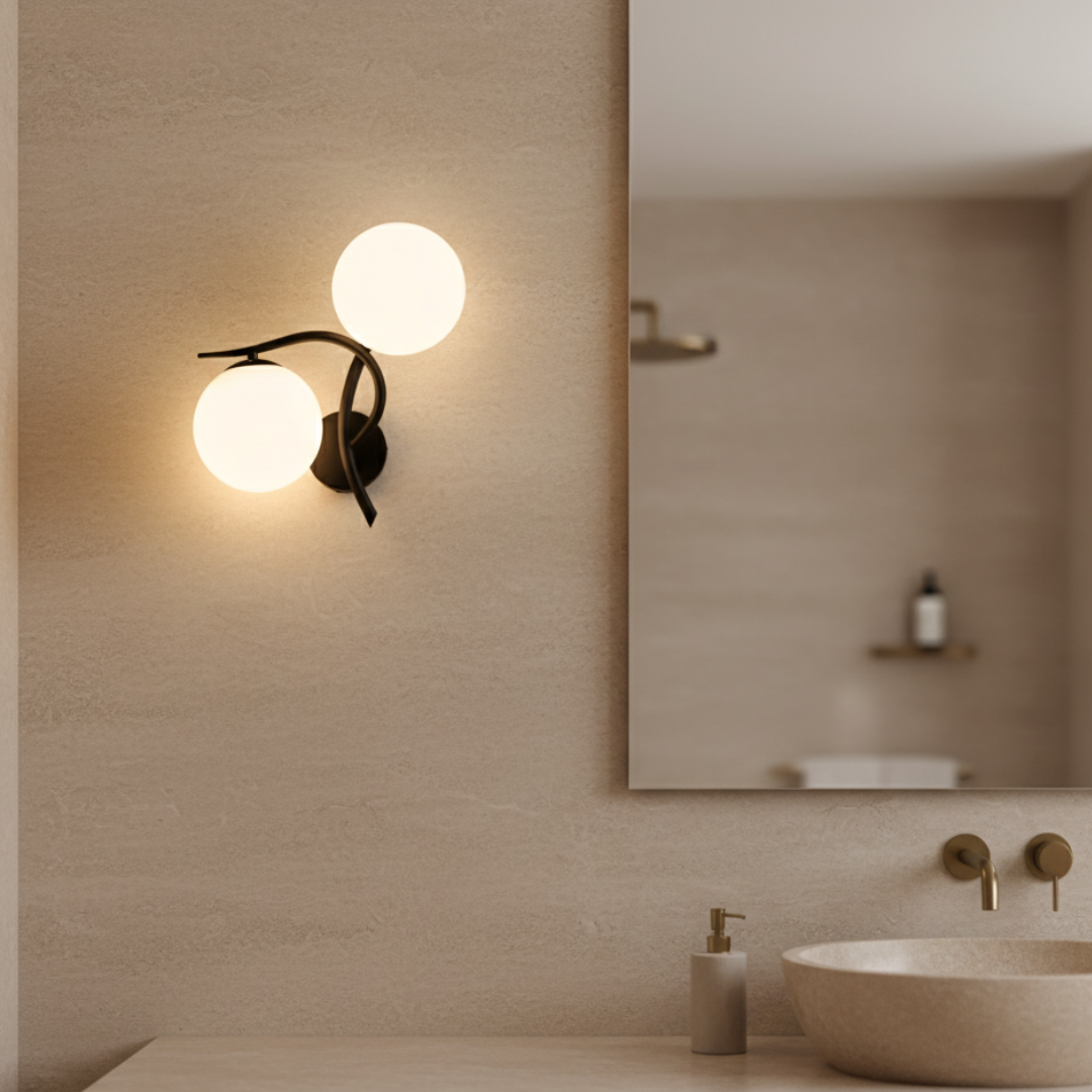 Lámpara de pared de diseño contemporáneo, esferas de vidrio, iluminación G9 para interiores.