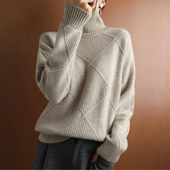 Ropa de invierno para mujer: suéter de punto de cuello alto. Cómodo y muy cálido.