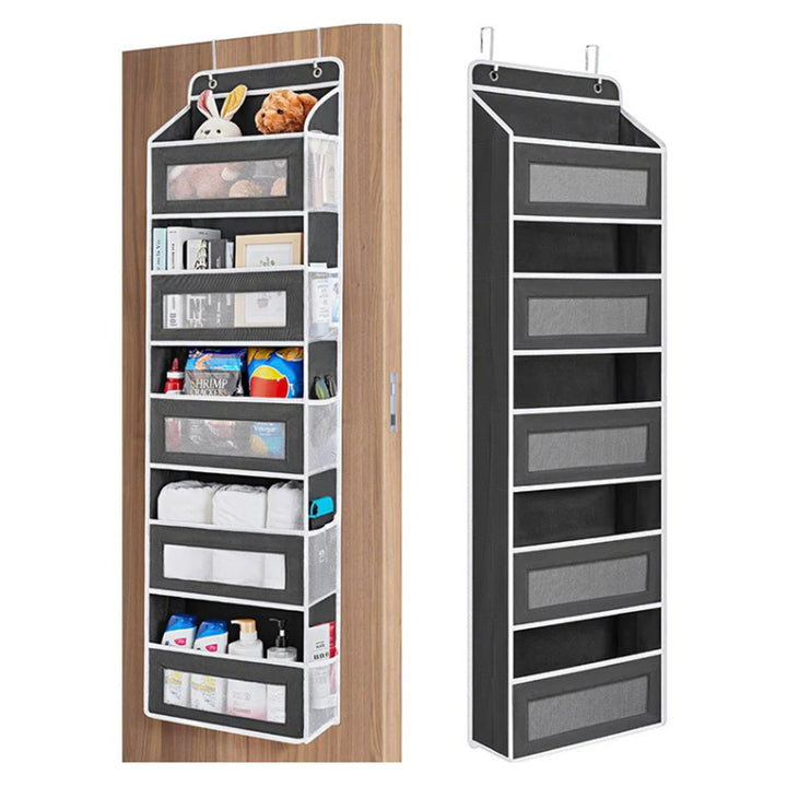 Organizador colgante de 5 estantes para puerta, ideal para almacenamiento en el hogar y optimizar espacio.