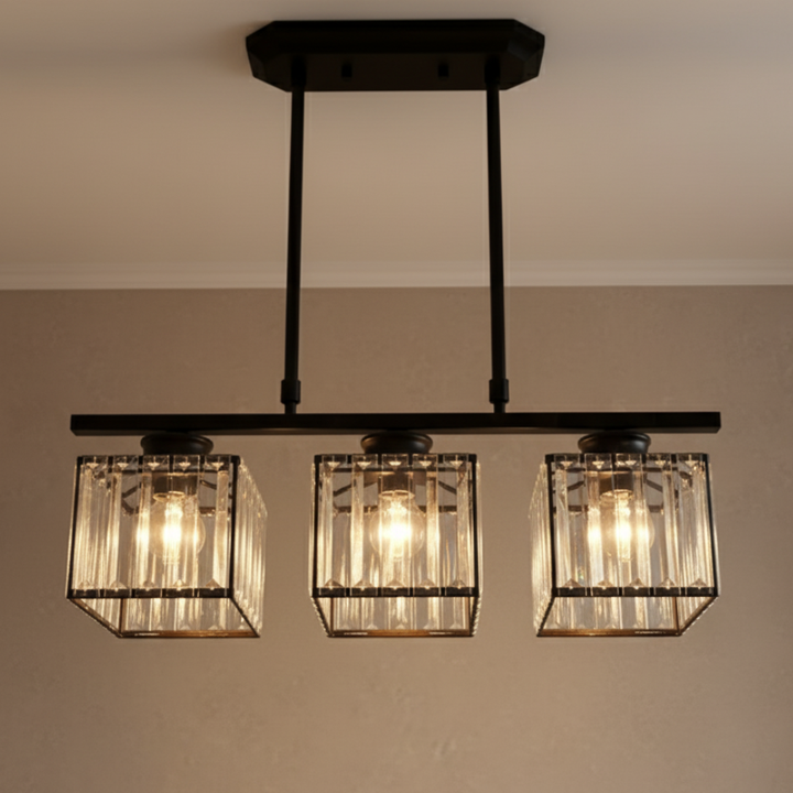 Lámpara de techo moderna y elegante, colgante lineal en negro para cocina.